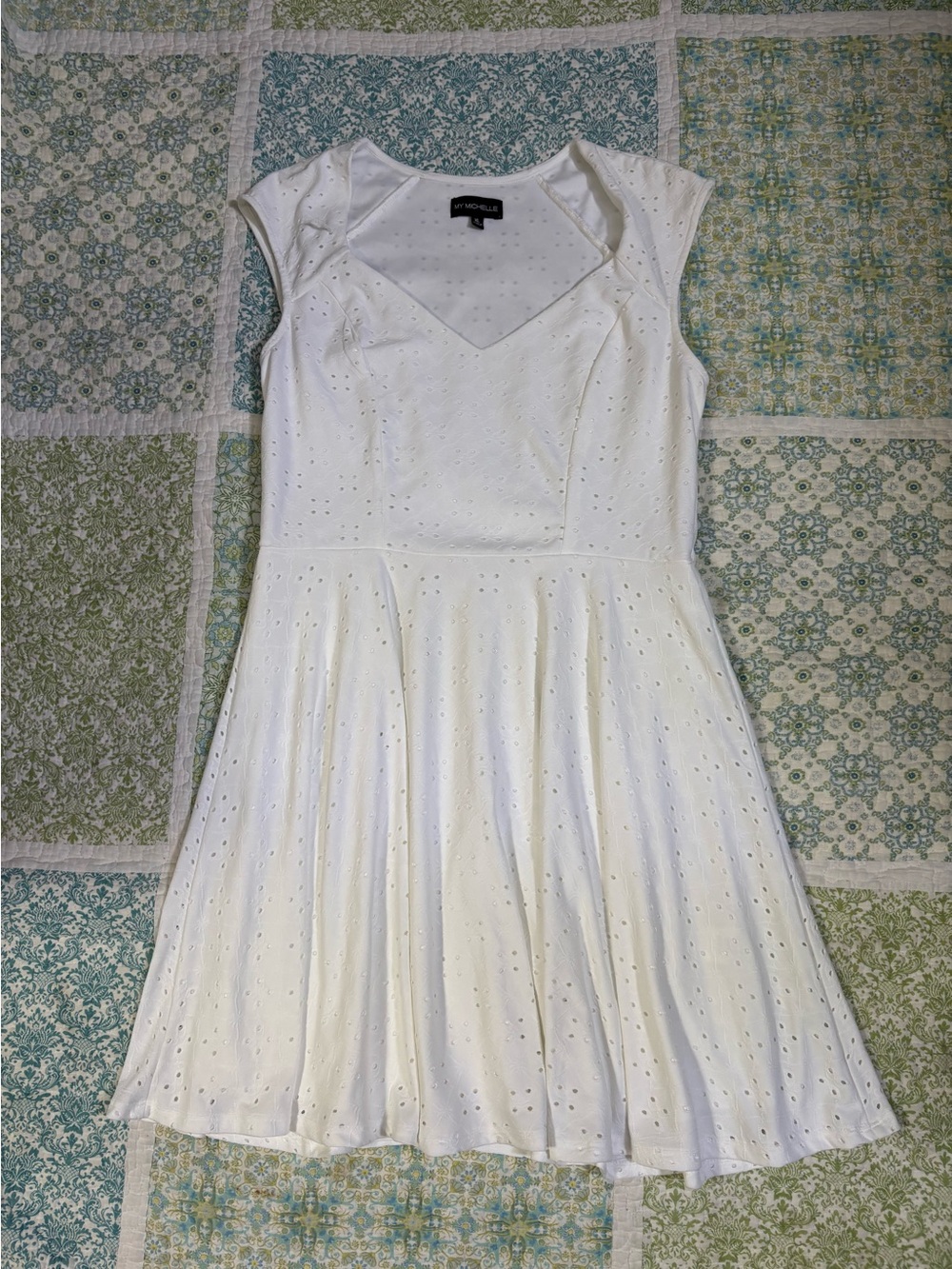 My Michelle Cream Eyelet Fit & Flare Dress